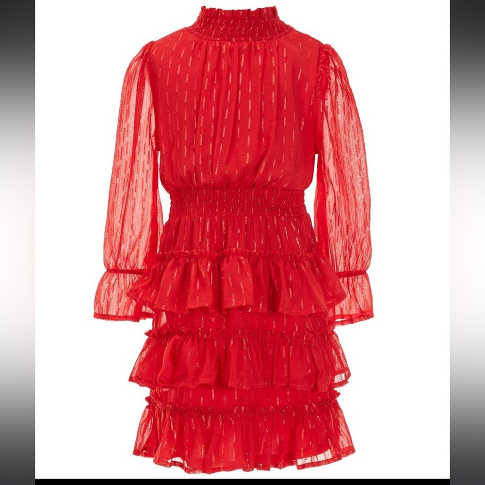 Rare Editions Girls Red chiffon fit and flare dress